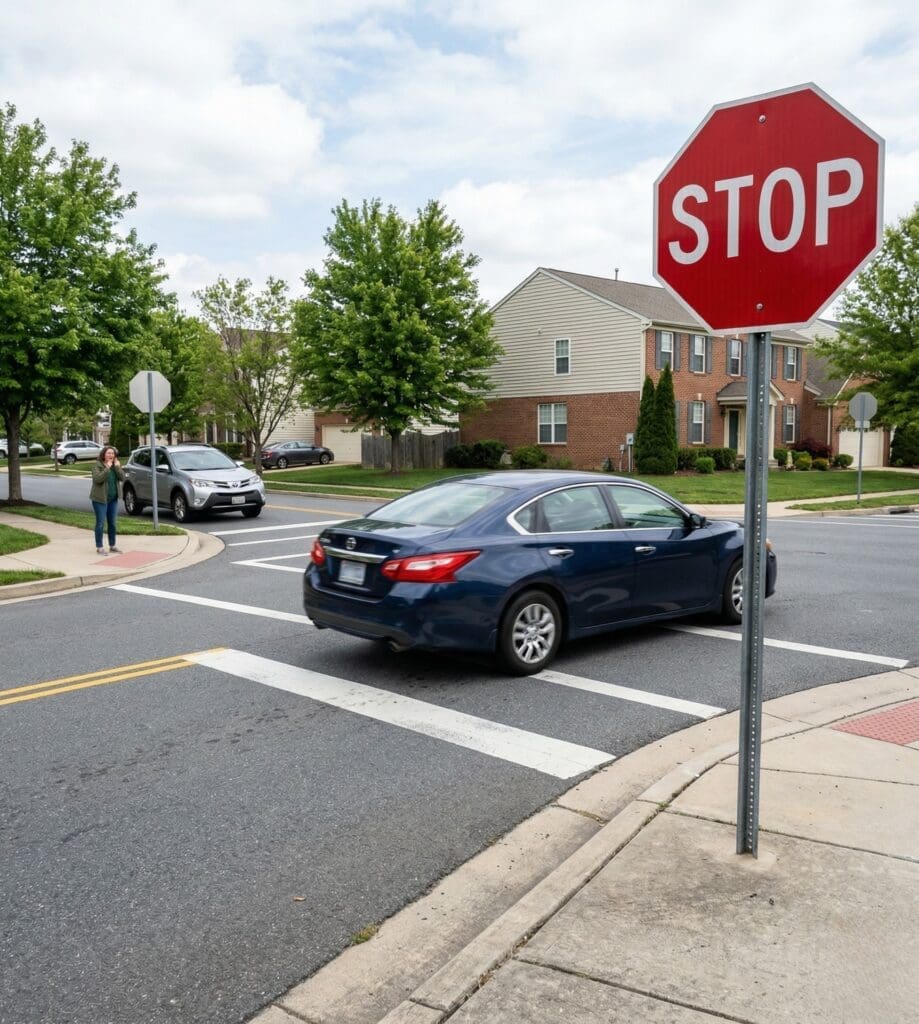 A car running a stop sign in a Chicago suburb