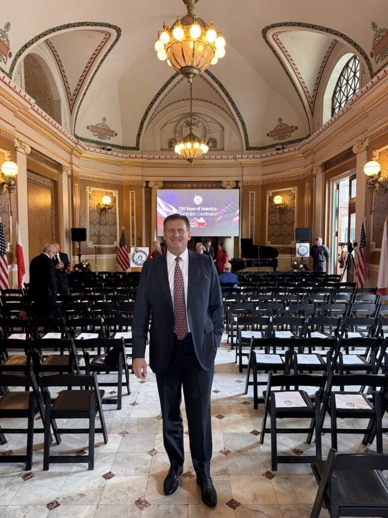 Peter Wachowski standing inside the historic Presidential Suite at Union Station during the Polish American Congress "250 Years of America" event.